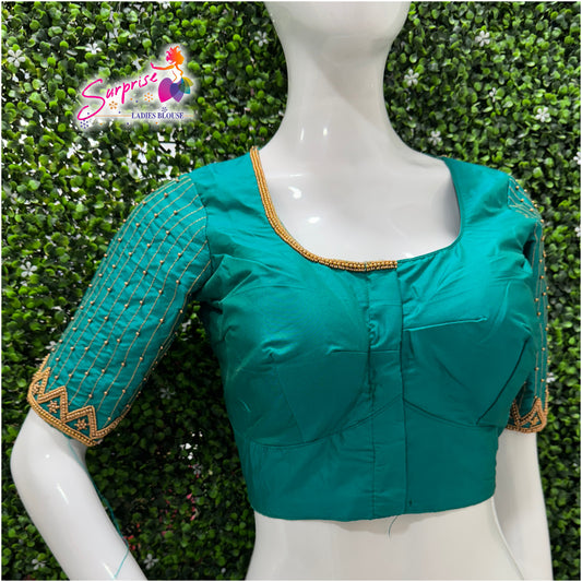 Designer handwork Ari work blouse Blue color
