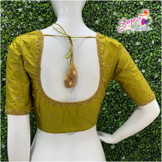 Handwork designer Ari work blouse green color