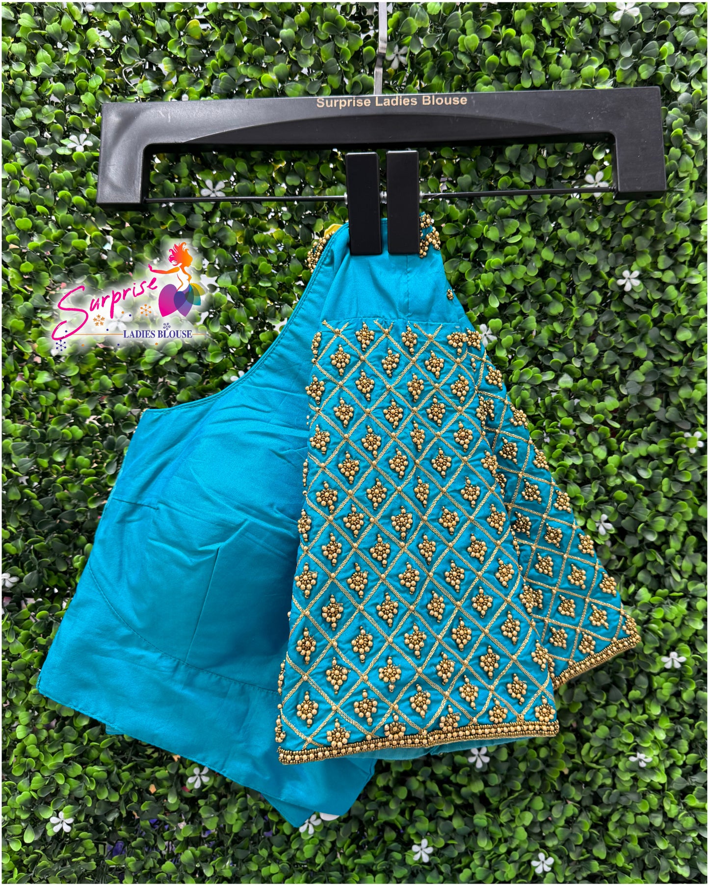 Designer handwork Ari work blouse Blue color