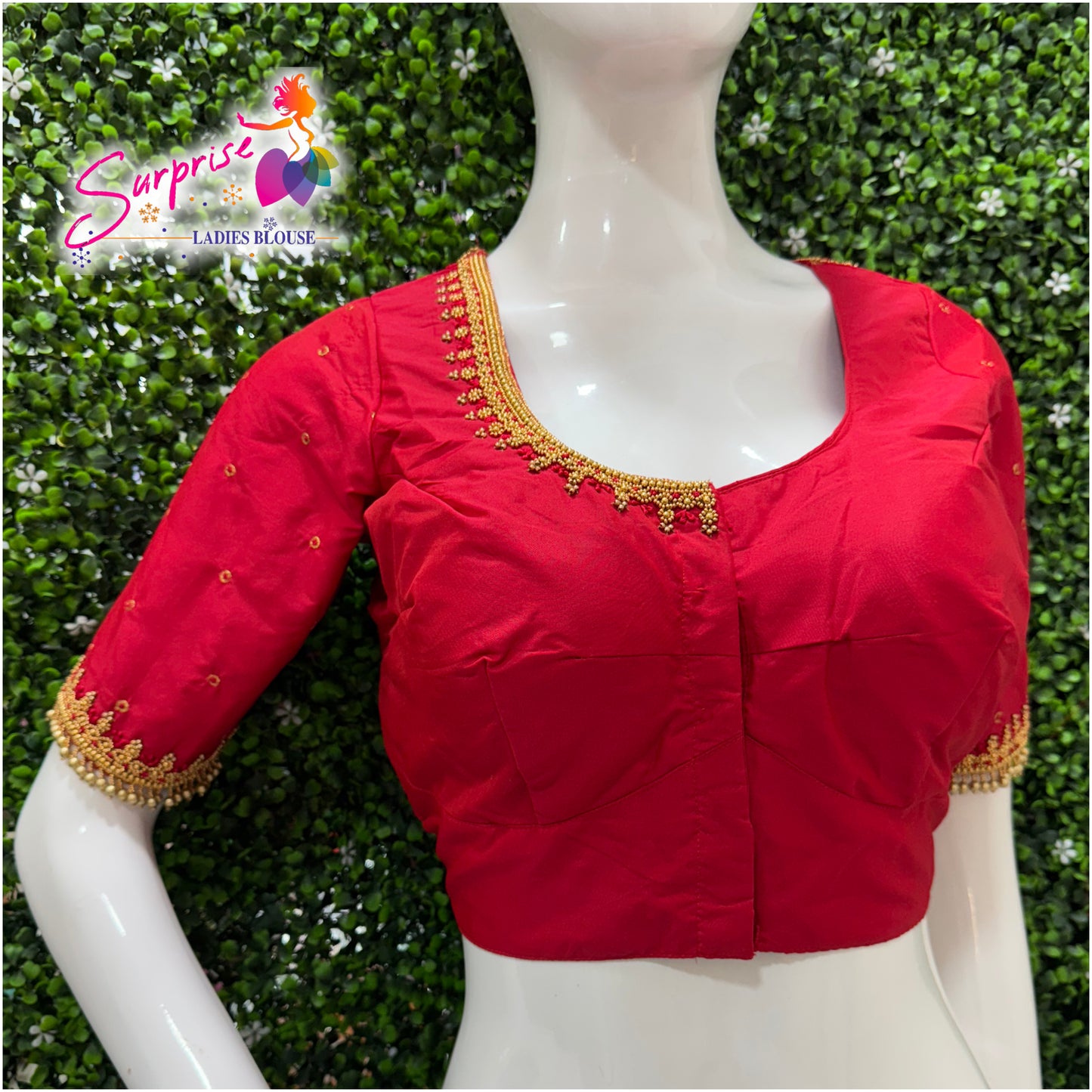 Designer handwork Ari work blouse Red color
