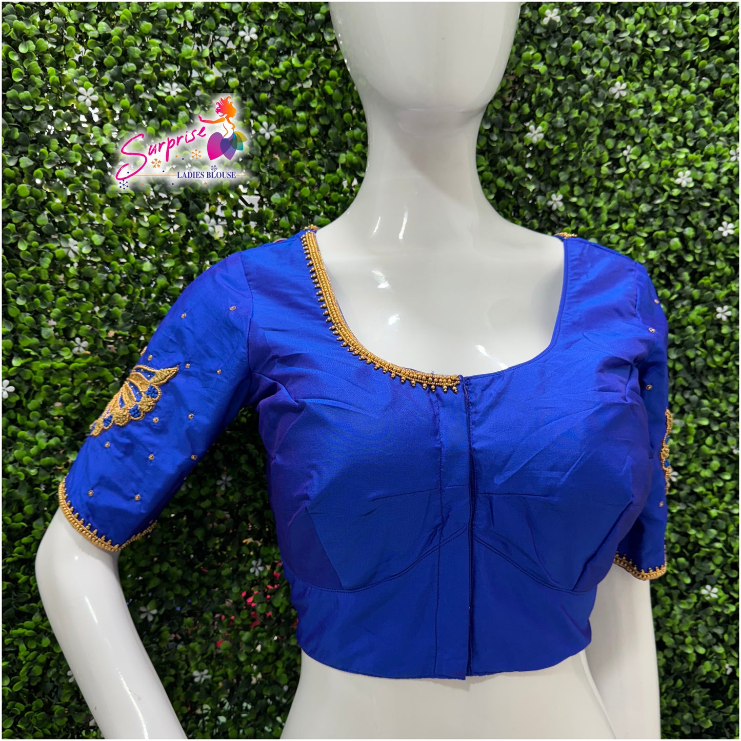 Designer handwork Ari work blouse Blue color