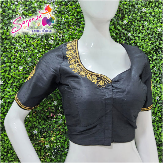 Machine work readymade blouse black color
