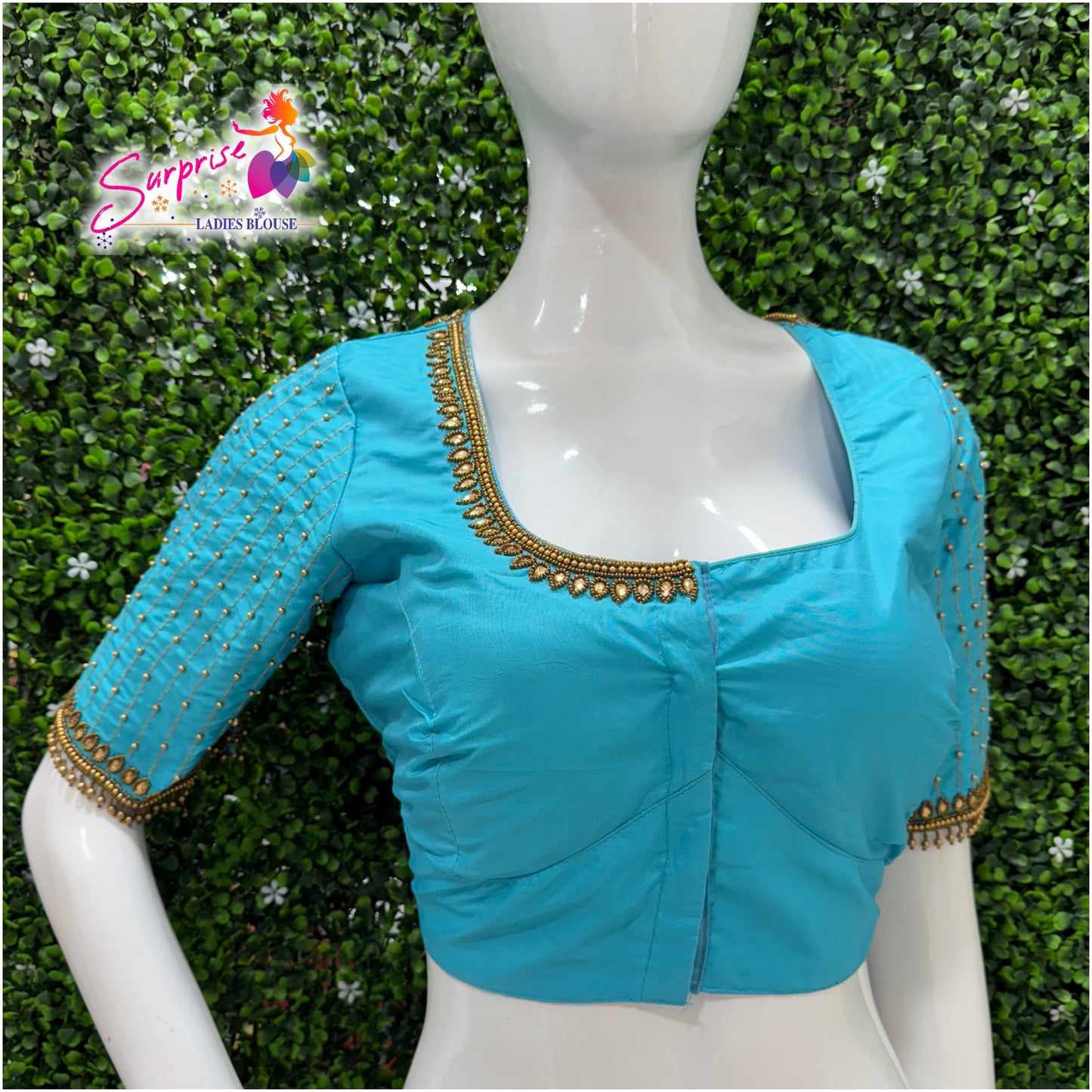 Designer handwork Ari work blouse Blue color