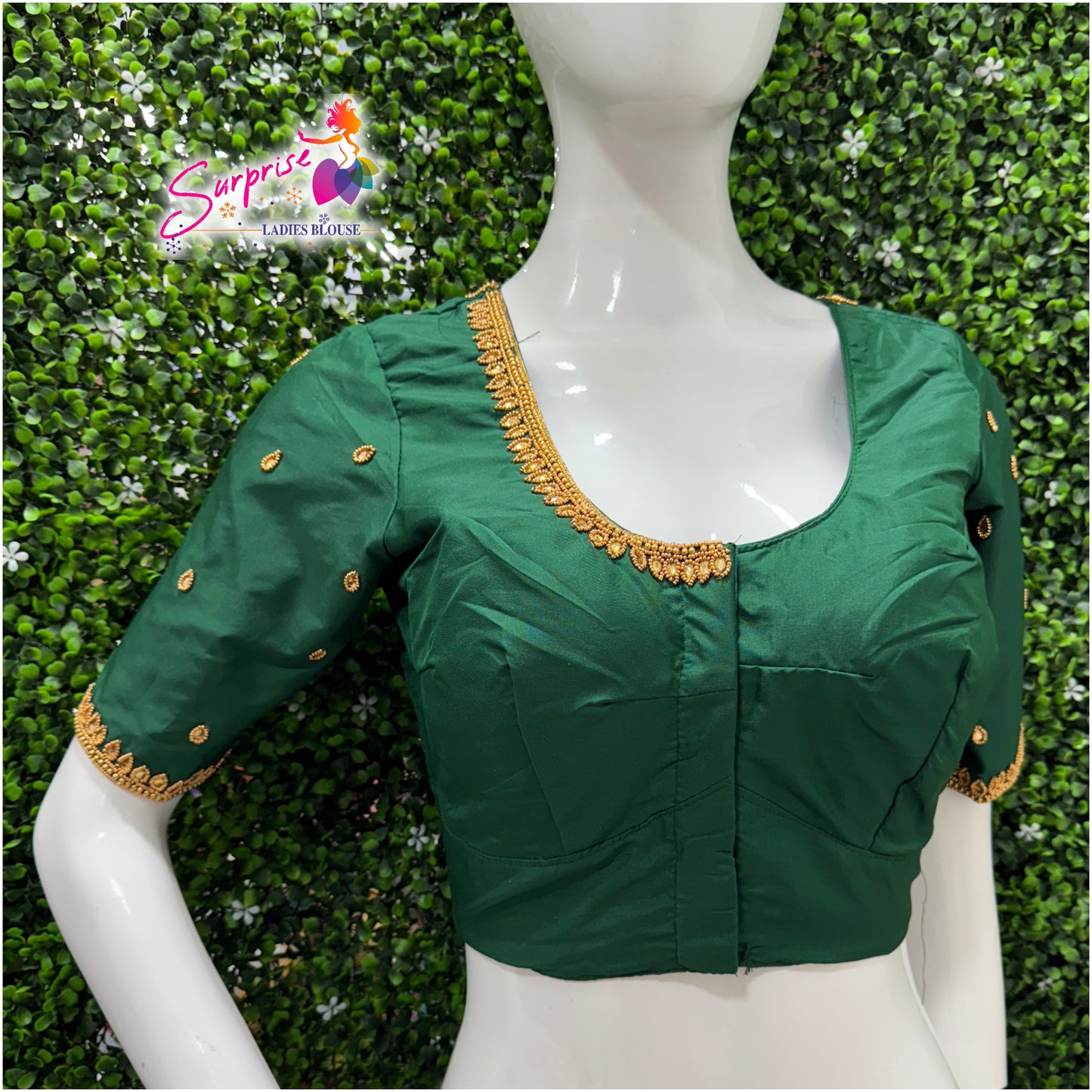 Designer handwork Ari work blouse Green color