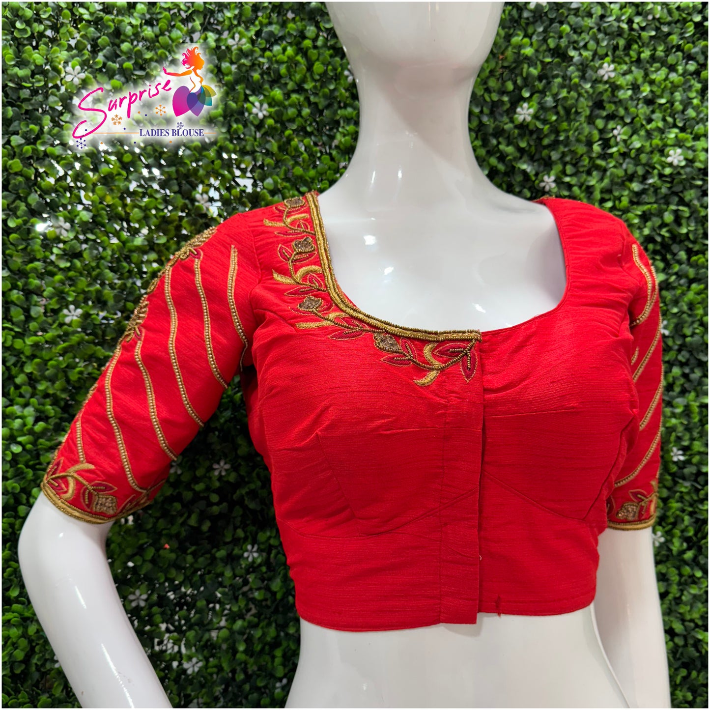 Designer handwork Ari work blouse Red color