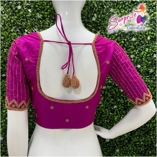 Designer handwork Ari work blouse Pink color