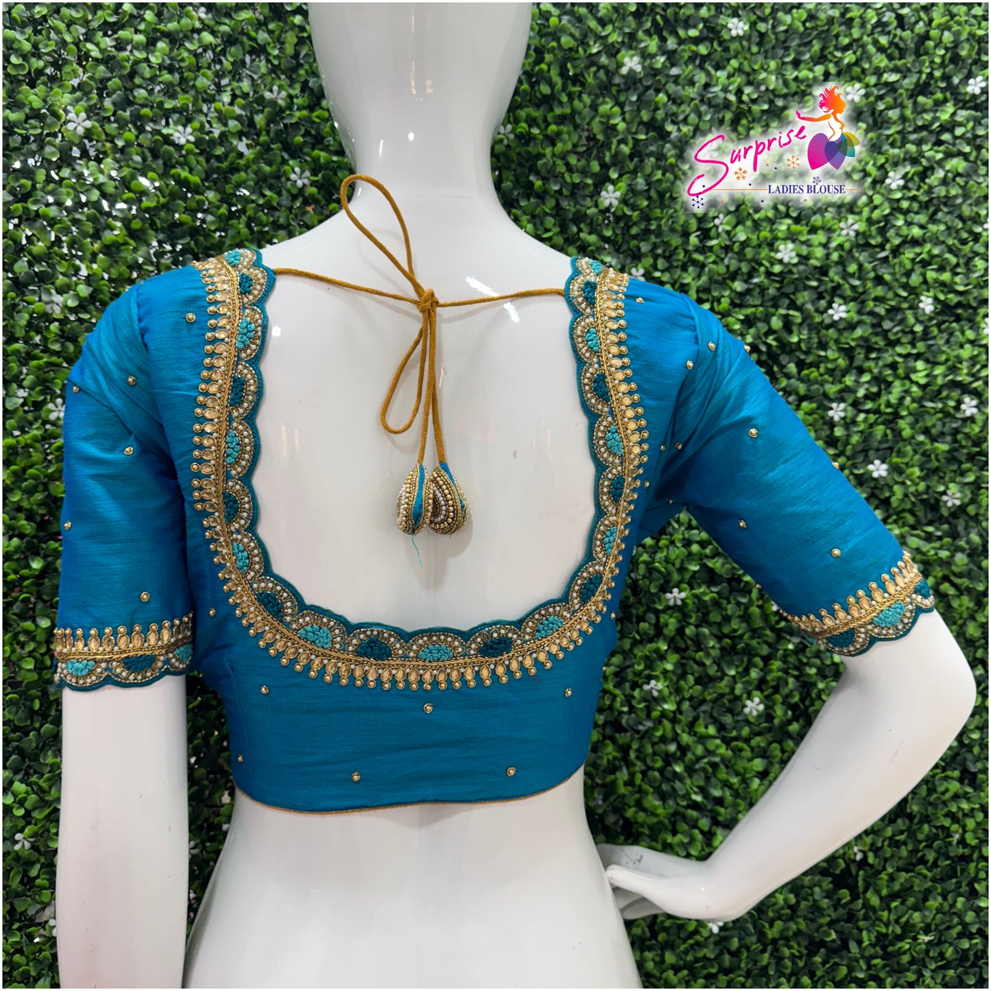 Designer handwork Ari work blouse Blue color