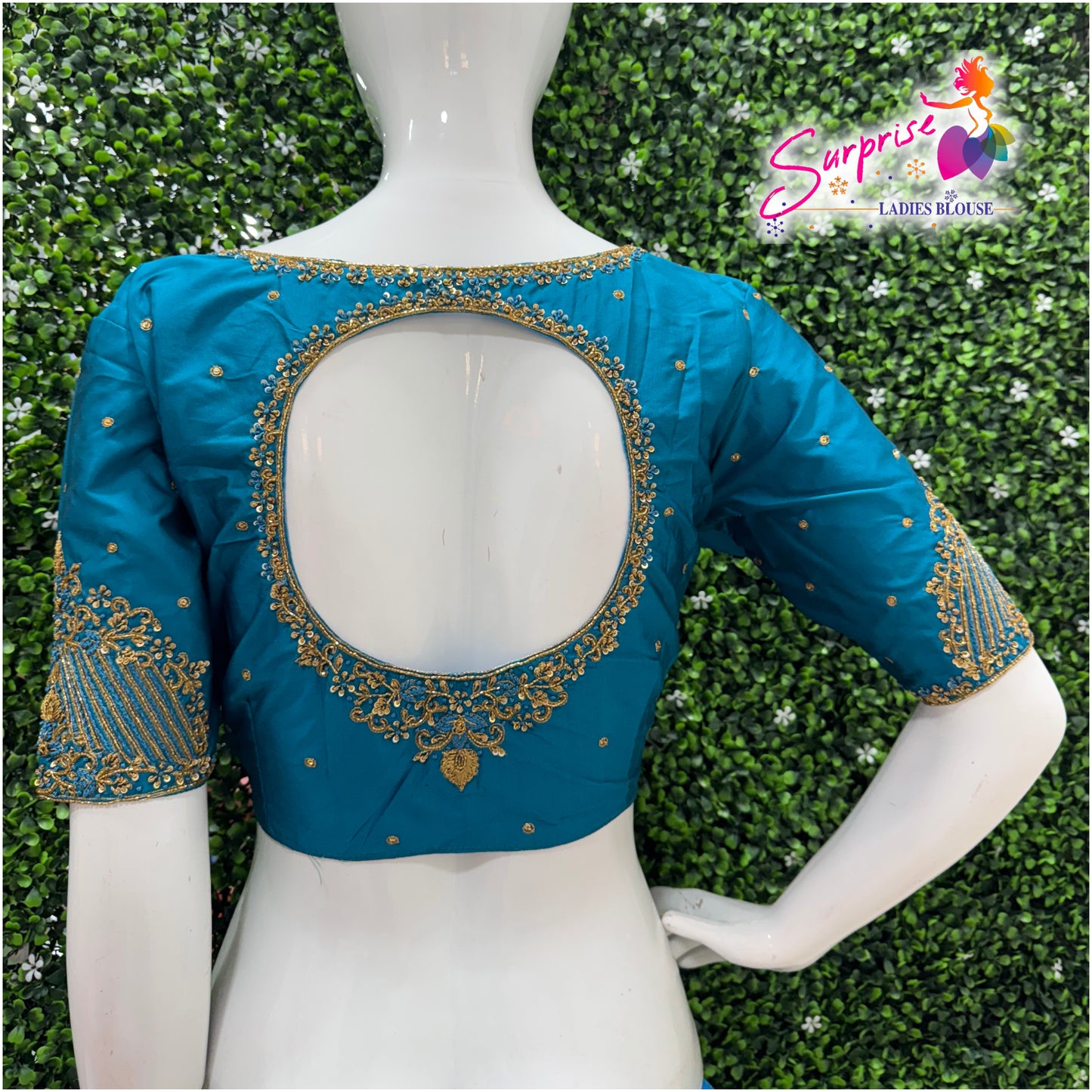 Designer handwork Ari work blouse Blue color