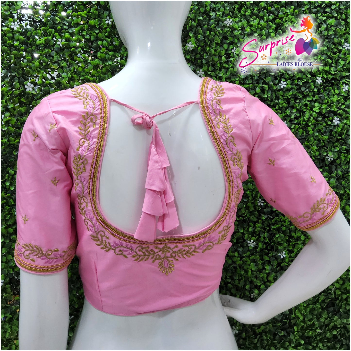 Machine work designer Readymade blouse pink color