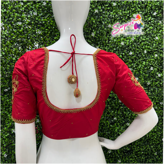 Designer handwork Ari work blouse Red color