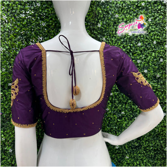 Designer handwork Ari work blouse Purple color
