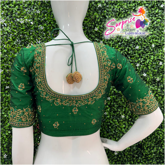 Designer handwork Ari work blouse Green color