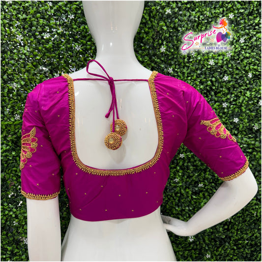 Designer handwork Ari work blouse pink color