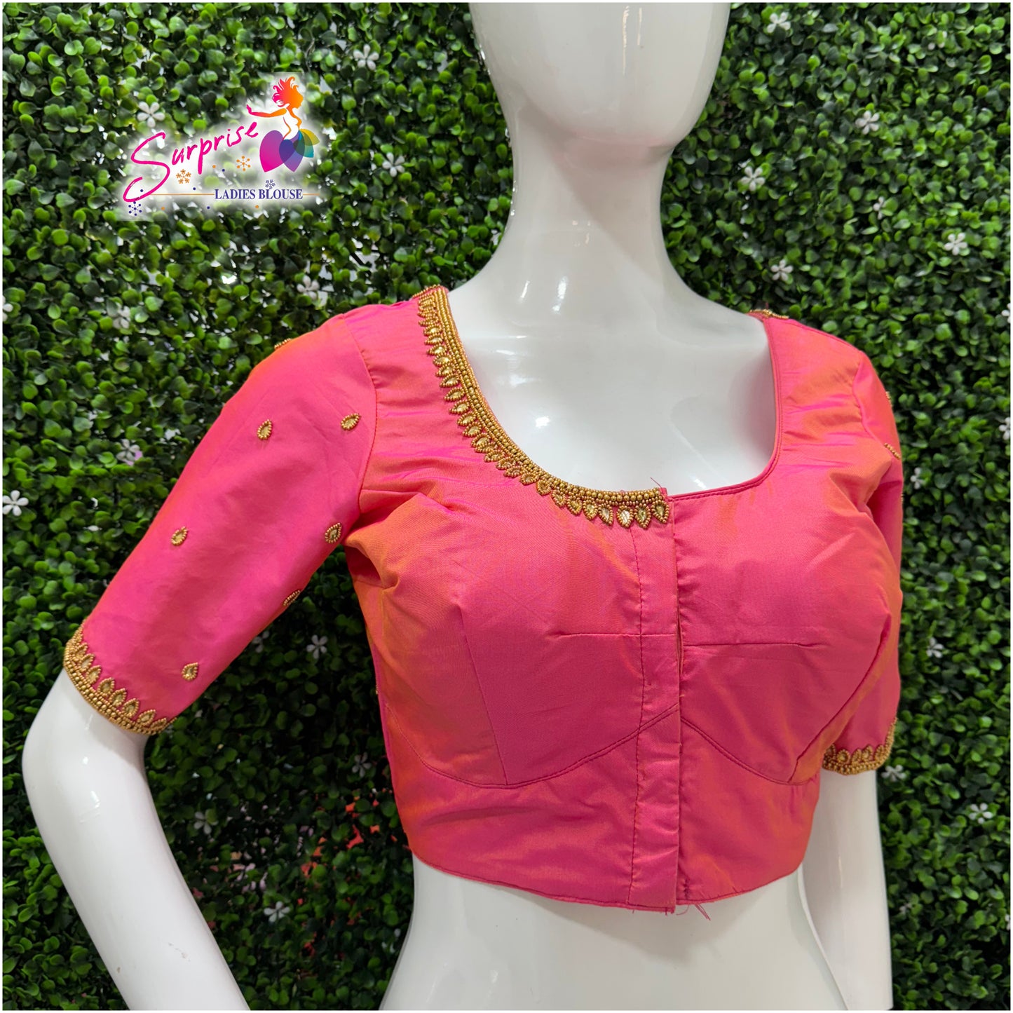 Designer handwork Ari work blouse Pink color