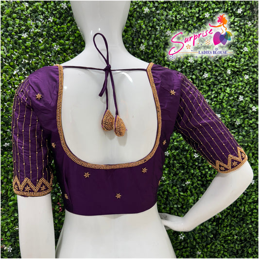Designer handwork Ari work blouse Purple color