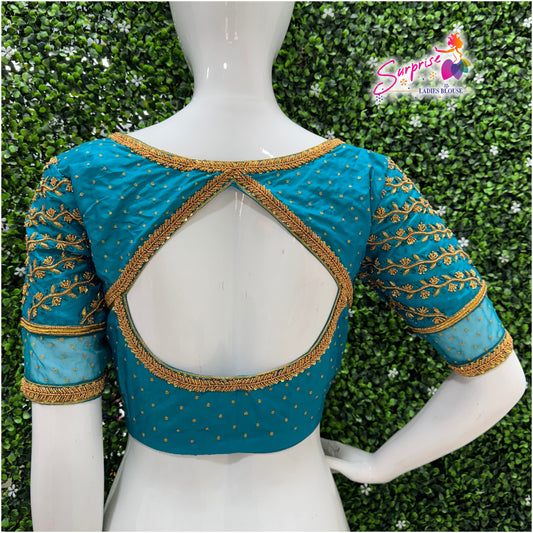 Designer handwork Ari work blouse Blue color