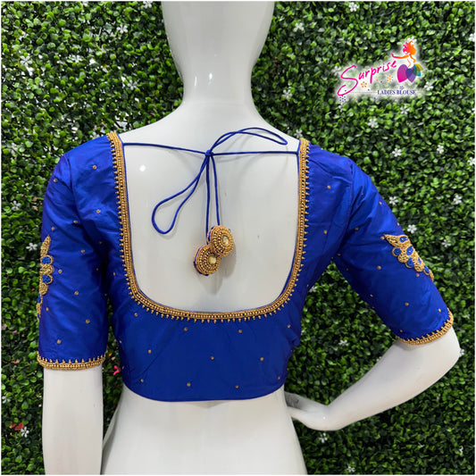 Designer handwork Ari work blouse Blue color