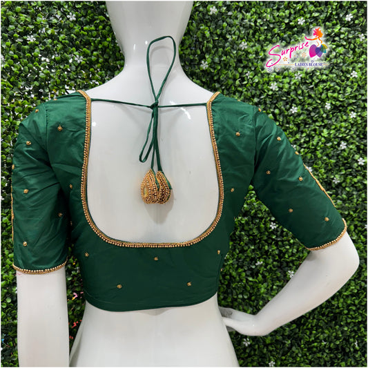 Designer handwork Ari work blouse Green color