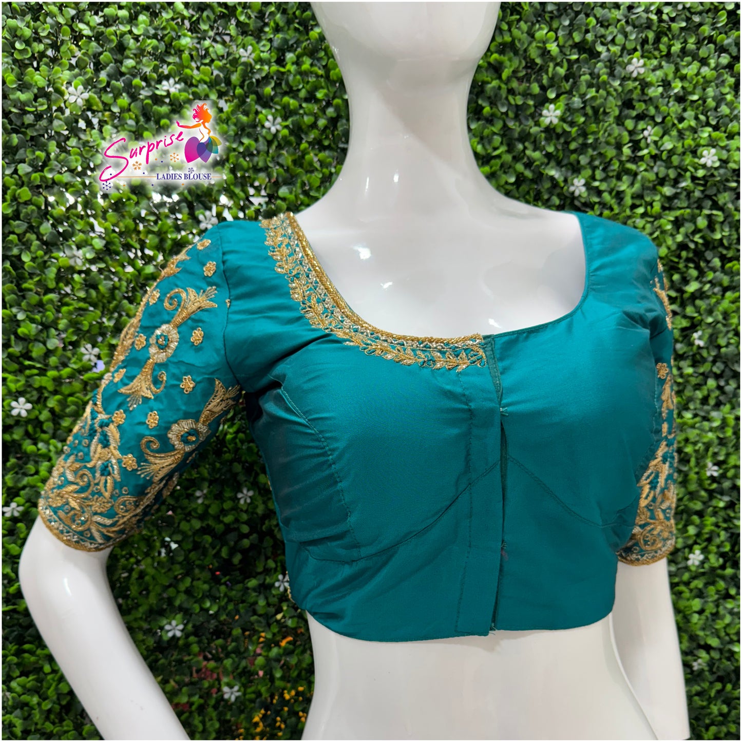 Designer handwork Ari work blouse Blue color