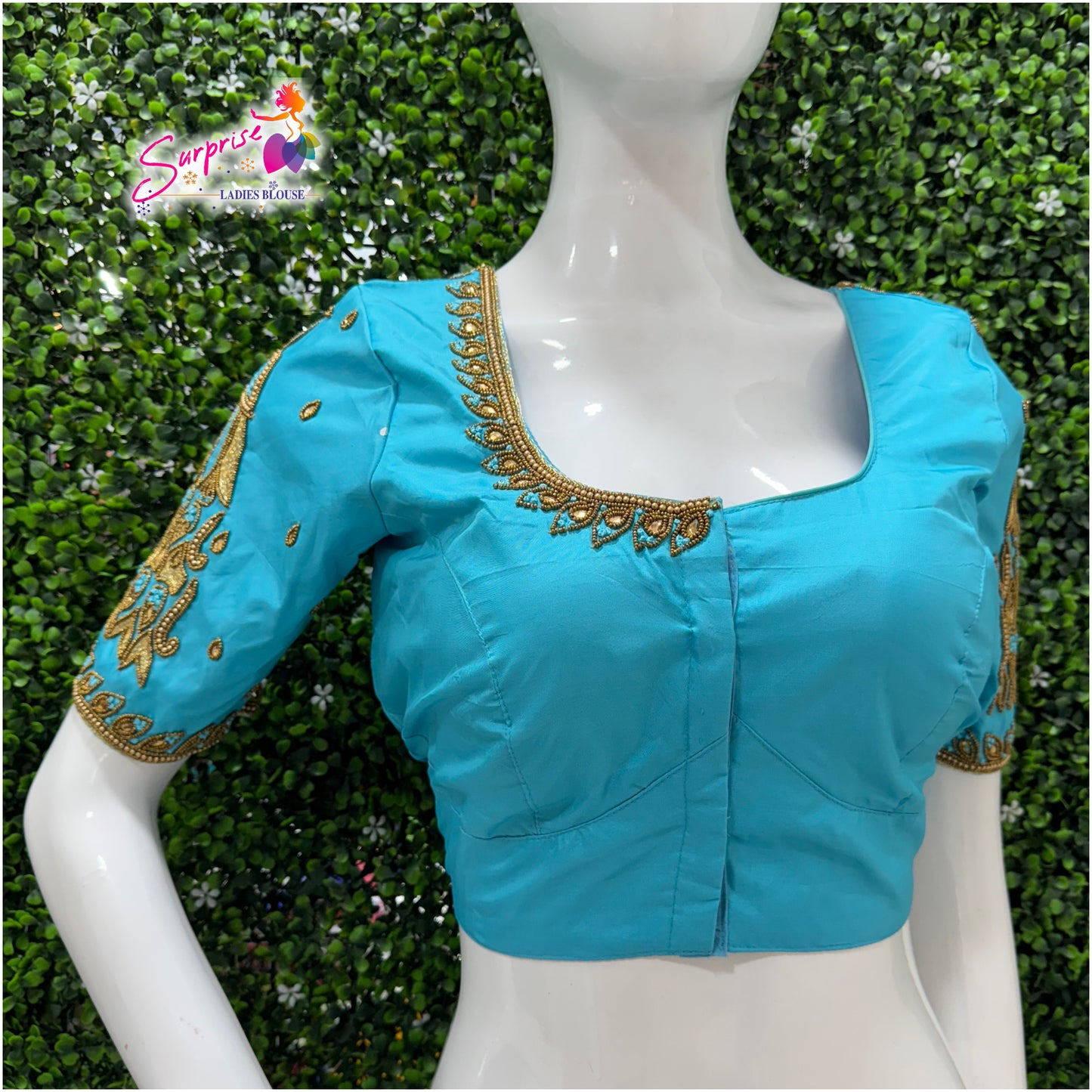 Designer handwork Ari work blouse Blue color