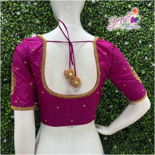 Designer handwork Ari work blouse Pink color