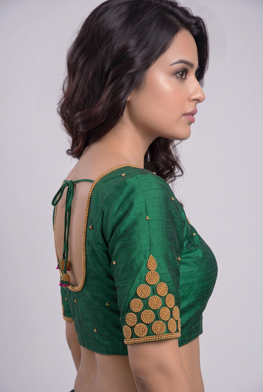 HANDWORK READY MADE BLOUSE AARI WORK (GREEN)