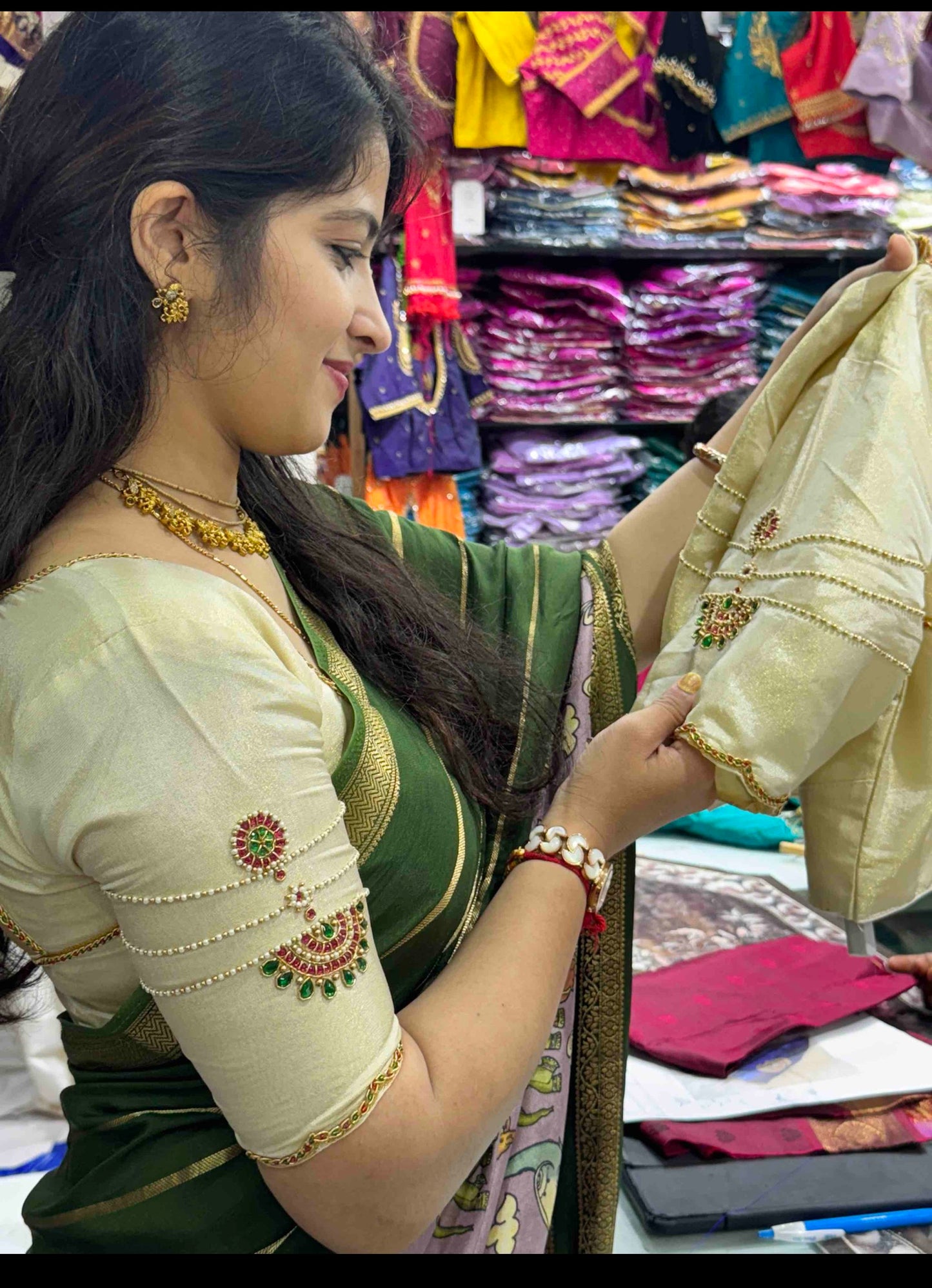Designer jewellery pattern Handwork Blouse cream