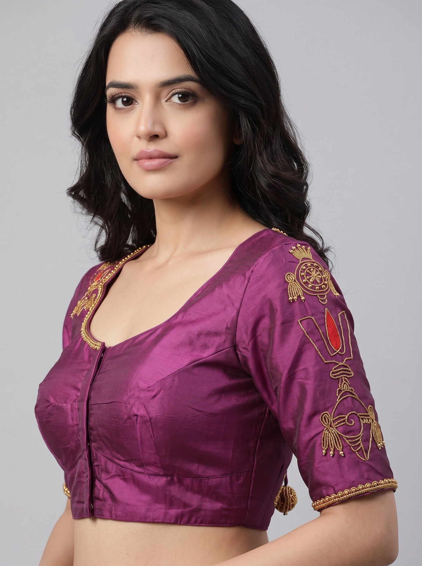 HANDWORK READY MADE BLOUSE AARI WORK (PURPLE)