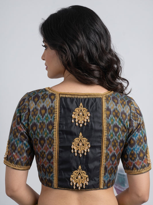 HANDWORK READY MADE POCHAMPALLY BLOUSE (BLACK)