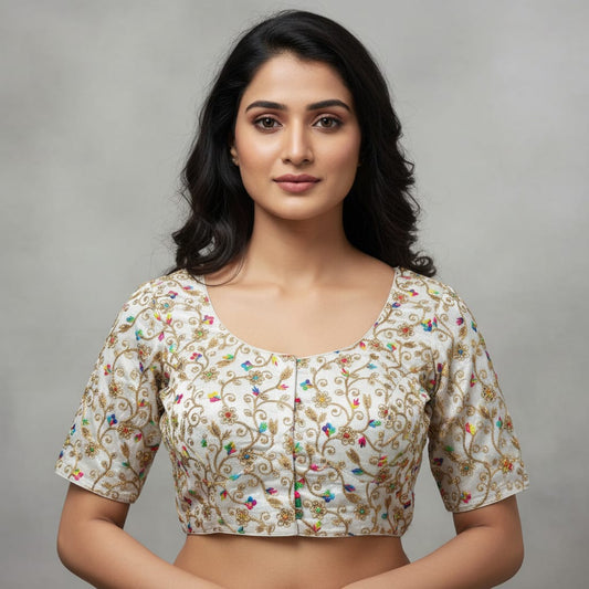 Multi Raw silk embroidery Blouse