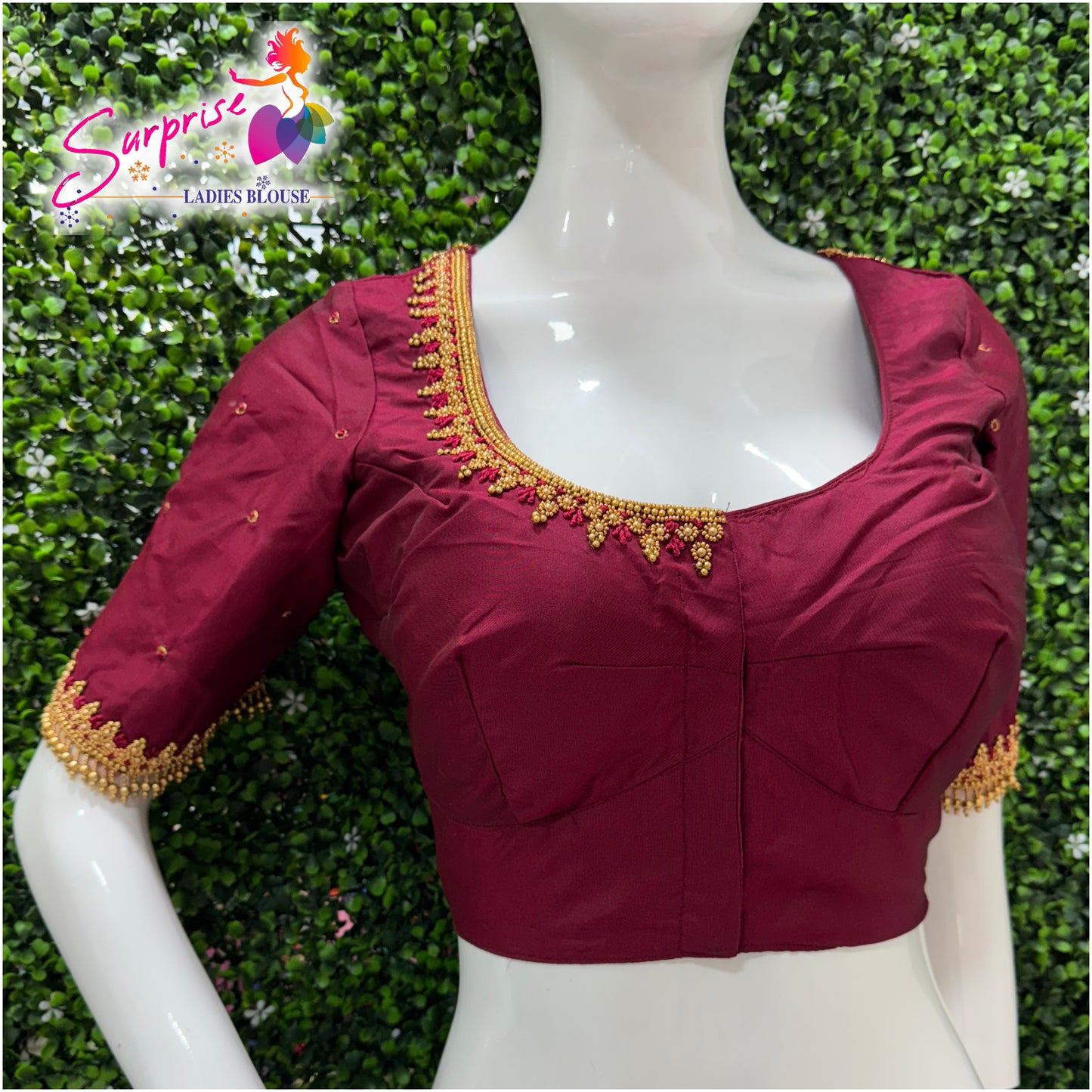 Designer handwork Ari work blouse Maroon color