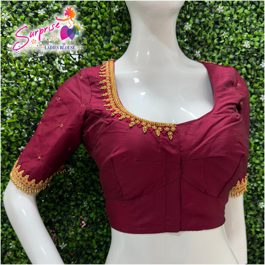 Designer handwork Ari work blouse Maroon color
