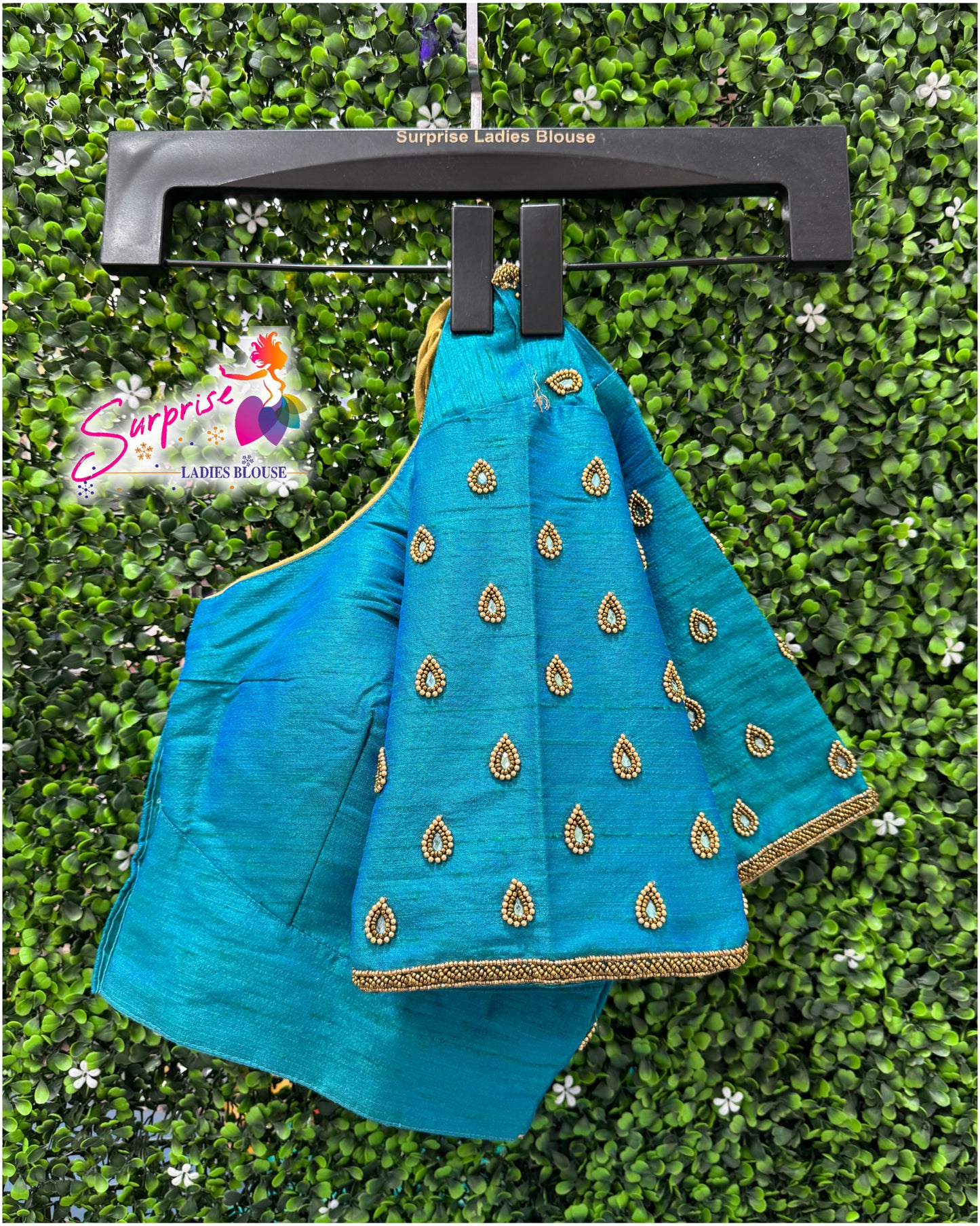 Designer handwork Ari work blouse Blue color