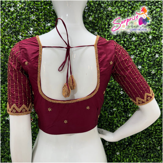 Designer handwork Ari work blouse Maroon color