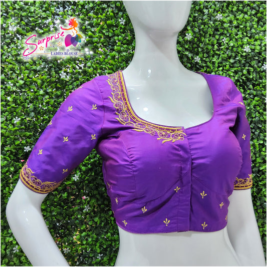Machine work designer Readymade blouse purple color