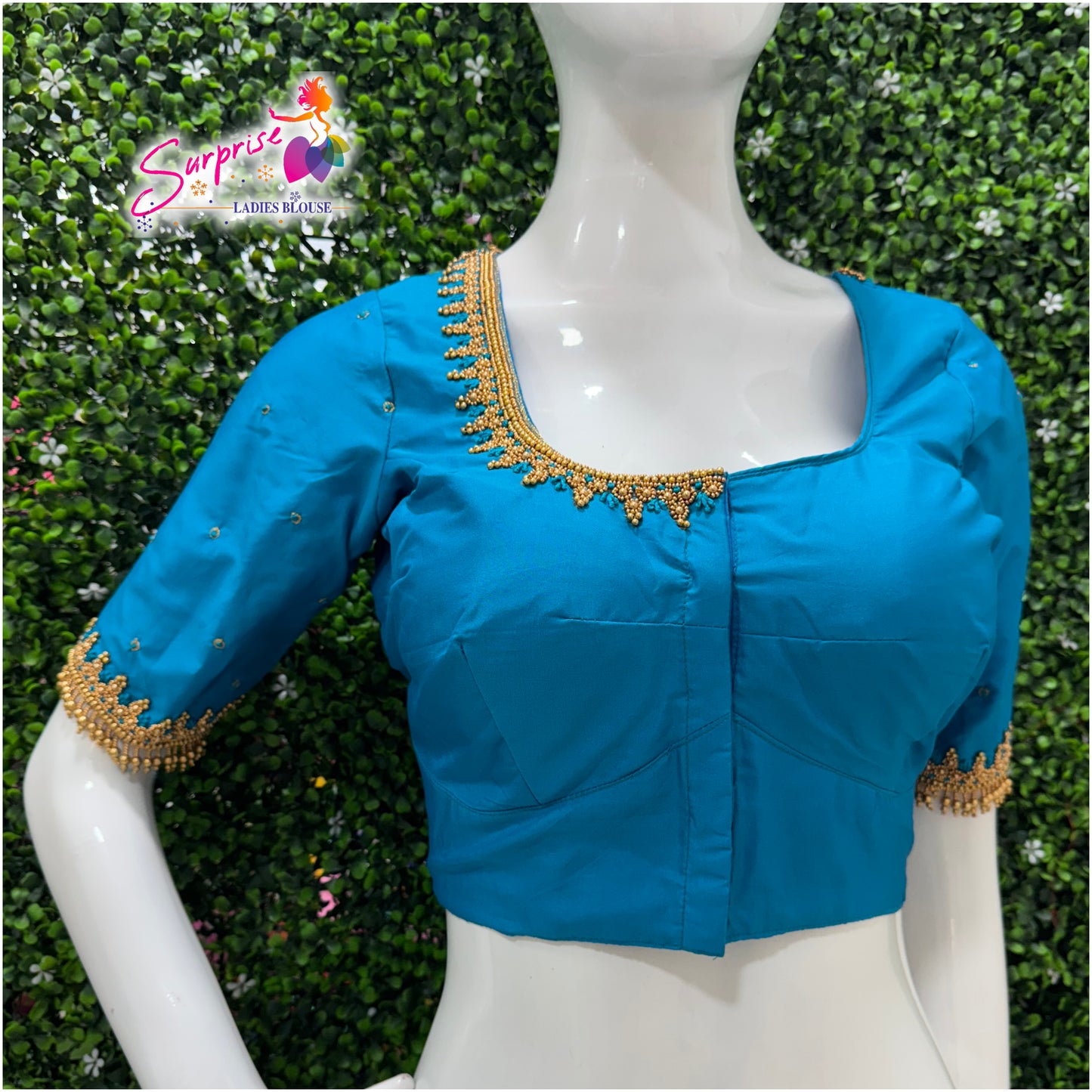 Designer handwork Ari work blouse Blue color