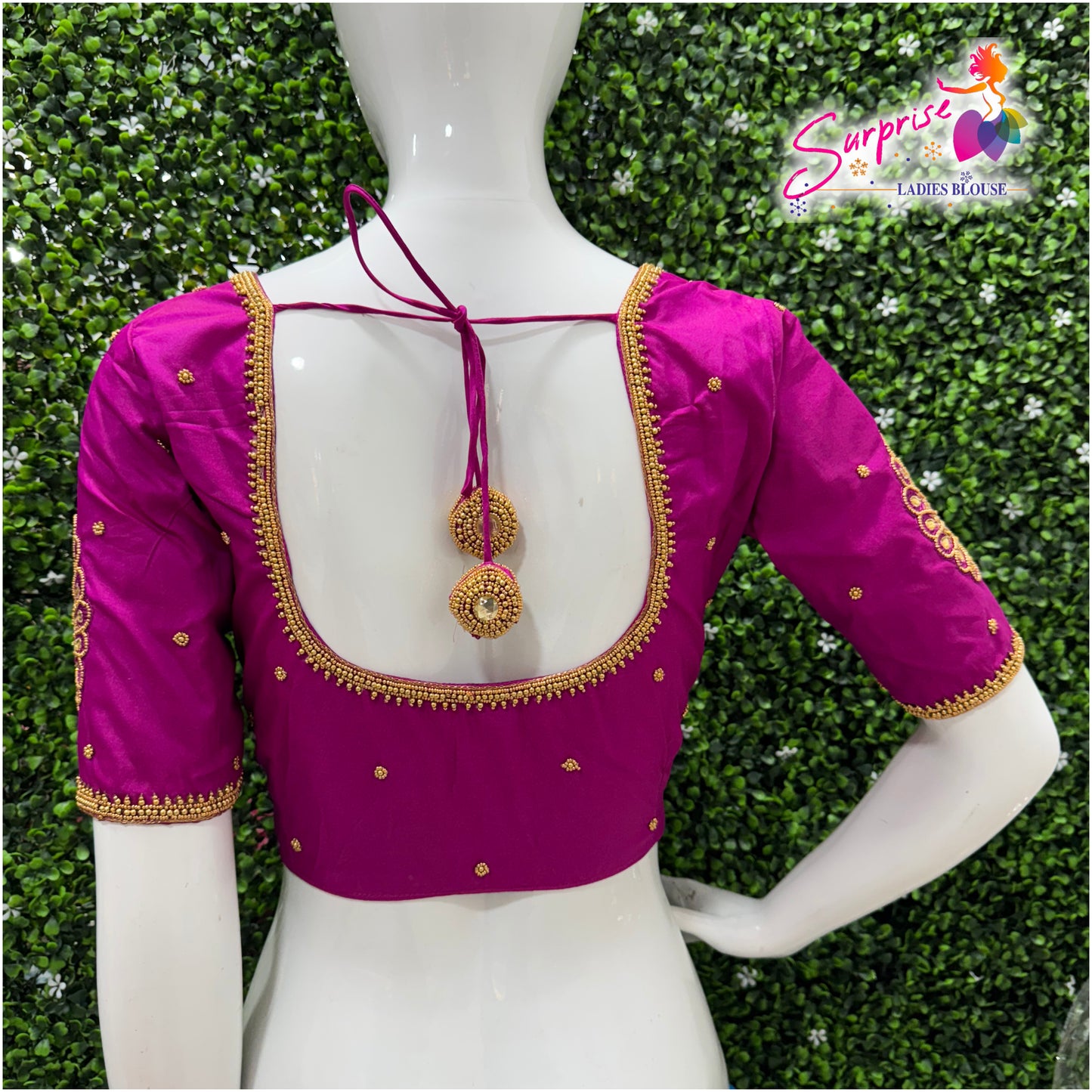 Designer handwork Ari work blouse pimk color