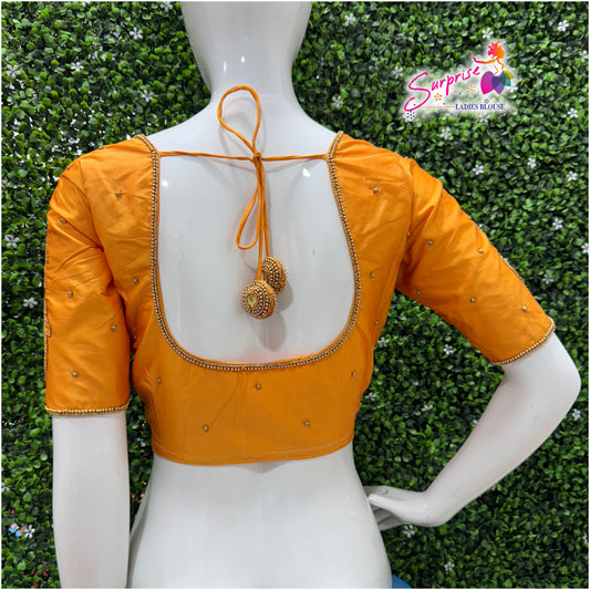 Designer handwork Ari work blouse yellow mustard color