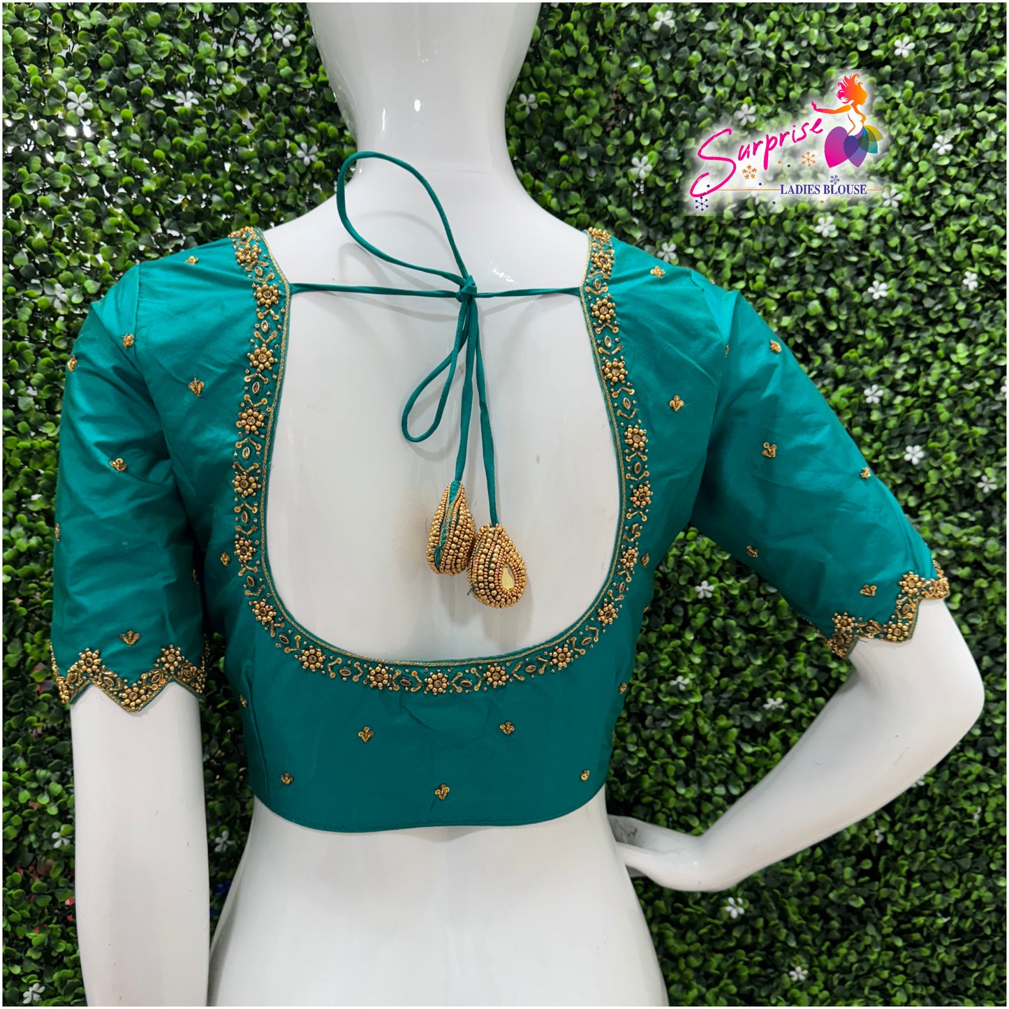 Handwork designer Ari work blouse green color