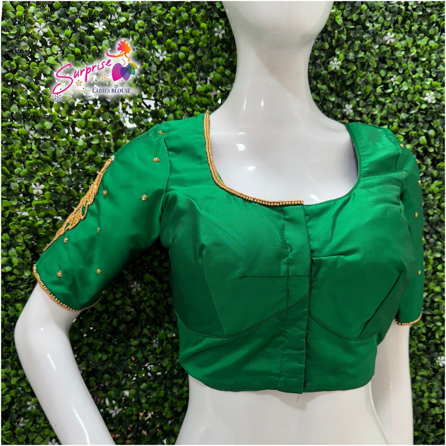 Designer handwork Ari work blouse Green color