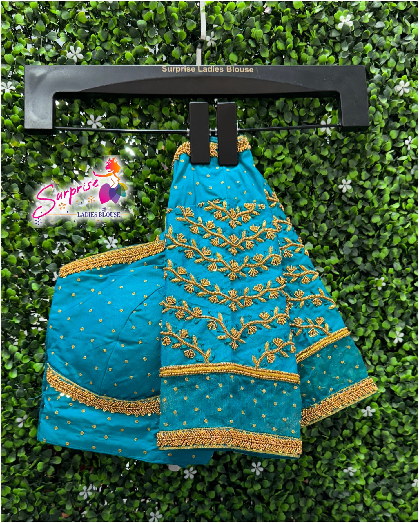 Designer handwork Ari work blouse Blue color