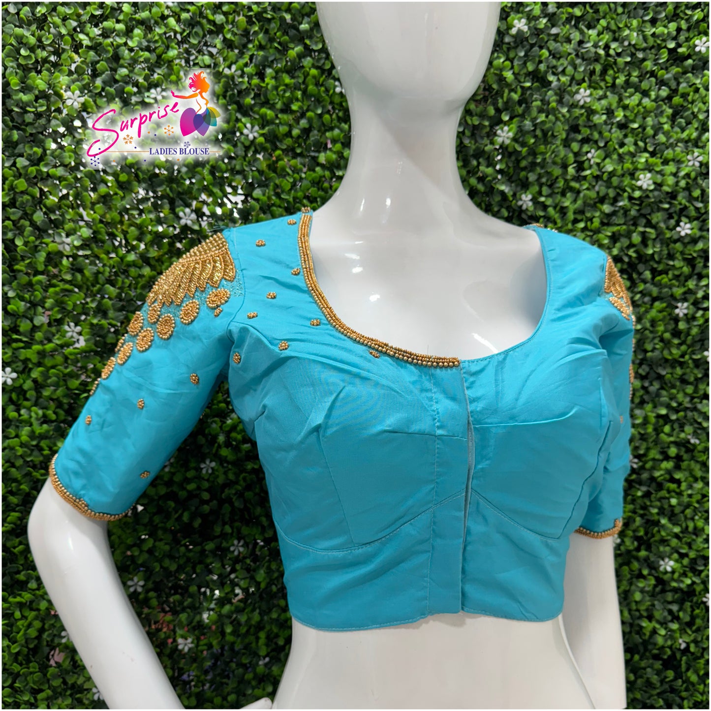 Designer handwork Ari work blouse Blue color