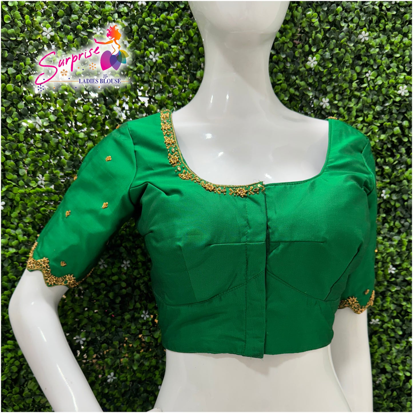 Handwork designer Ari work blouse green color