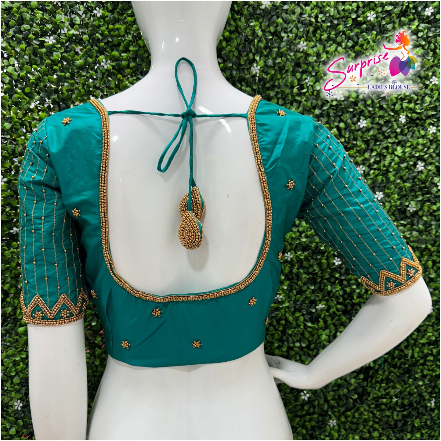 Designer handwork Ari work blouse Blue color