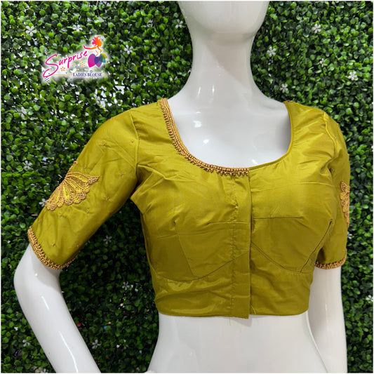 Designer handwork Ari work blouse Green color