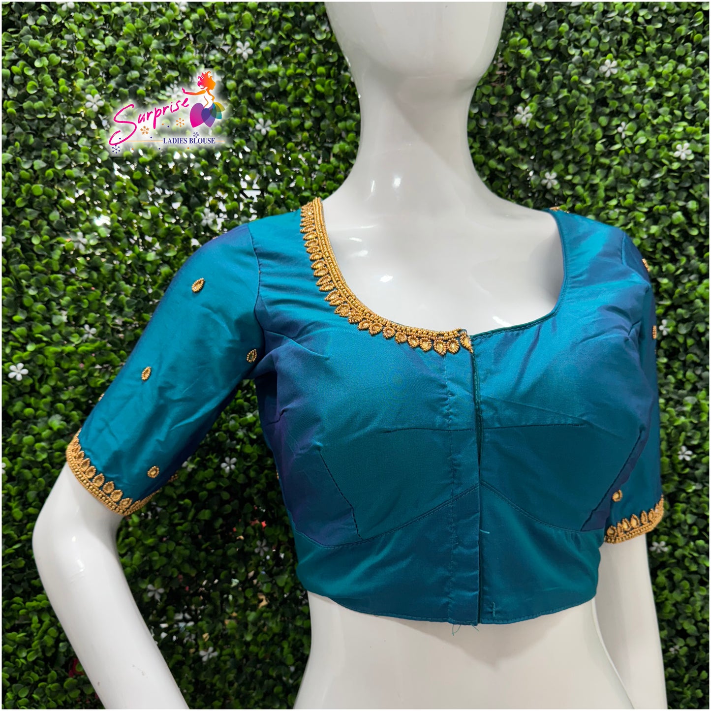 Designer handwork Ari work blouse Blue color