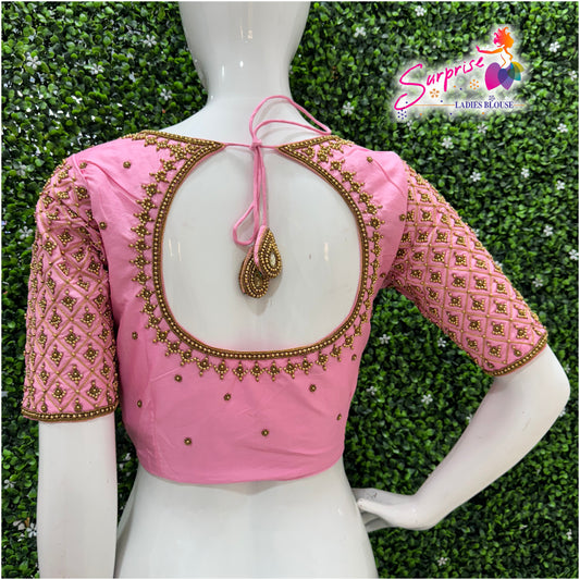 Designer handwork Ari work blouse Baby Pink color