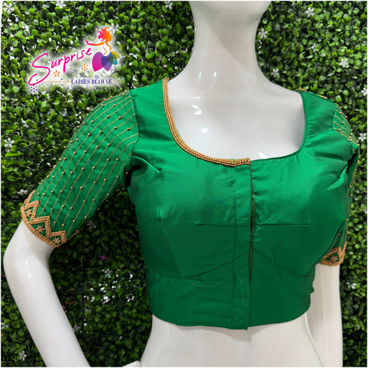 Designer handwork Ari work blouse Green color
