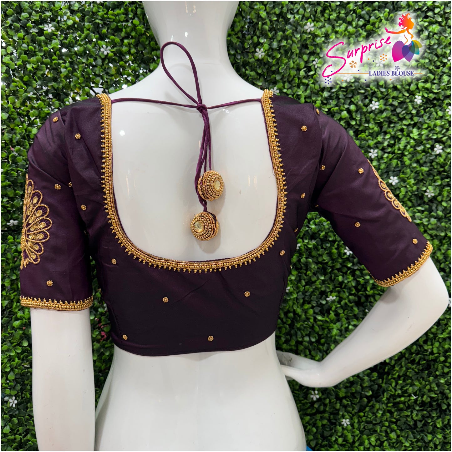 Designer handwork Ari work blouse Maroon color