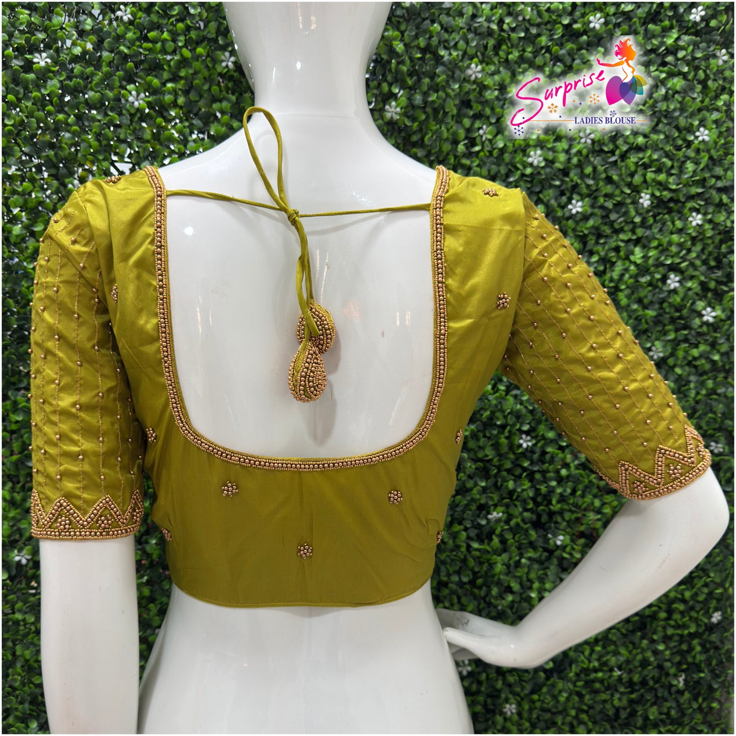 Designer handwork Ari work blouse Green color